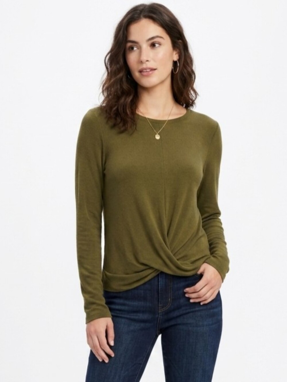 GapFit Breathe Olive Green Long-Sleeve Twist Front Active Top Size Medium
